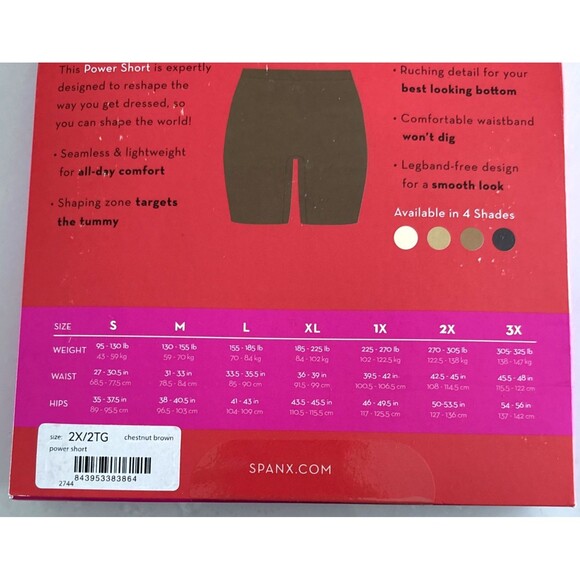 SPANX Seamless Power Short Core Shapewear Lightweight 2X Chestnut Brown 10568 - Picture 3 of 5
